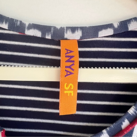 Anya SF Patchwork panel Print Dress Blue Mixed Pattern 3/4 Sleeve Boho Size S - Picture 8 of 14